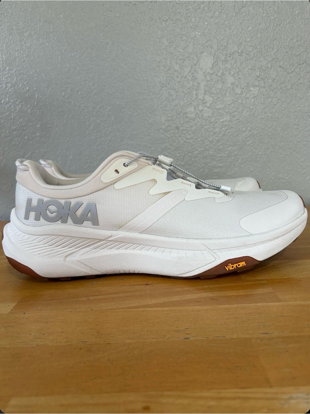 HOKA Transport White Vibram Hiking Walking Shoes Men’s 12D Quick Lace